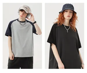 Oversize color block short sleeve T-shirt, loose fit casual couple basic top for daily wear.