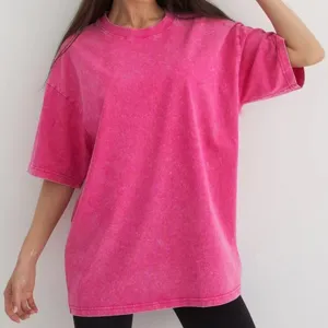 Vintage washed pink oversized short sleeve t-shirt for men casual loose streetwear top