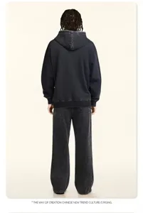 Vintage heavy loopback zip hoodie set for men, autumn winter loose casual sweatshirt detail.