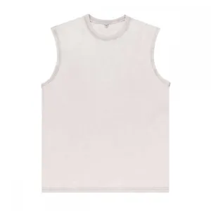 Vintage washed sleeveless tank top, detailed view of the distressed grey cotton fabric.