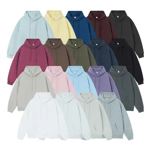 Heavyweight solid color hooded sweatshirt, loose fit casual pullover hoodie in multiple colors.