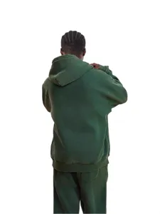 Retro vintage washed green mens hooded sweatshirt and sweatpants casual streetwear set
