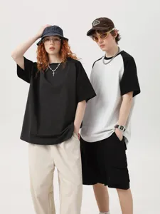 Oversized color block short sleeve t-shirt for men and women, casual streetwear couple tee.