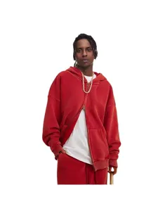 Men vintage washed full zip hoodie retro fleece double zipper hooded sweatshirt casual