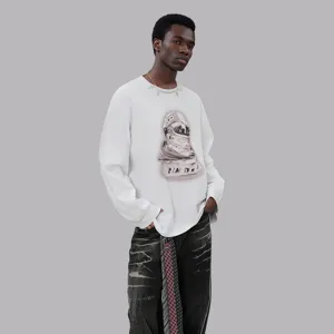 Vintage oversized long sleeve t-shirt for men with unique graphic print streetwear top