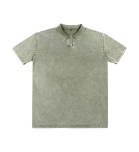Vintage washed short sleeve polo shirt detail, heavy weight fabric, casual oversized fit.