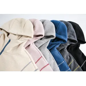 Color-block double zipper hooded sweatshirt casual loose streetwear hoodie for men and women