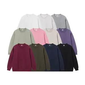 Sudadera de cuello redondo lisa pesada para hombres y mujeres, jersey informal holgado.