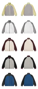 Color block zip up stand collar sweatshirt for men and women, retro streetwear top.