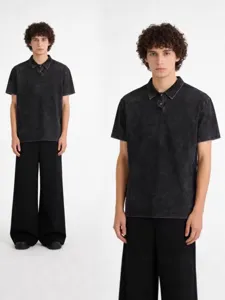 Washed Heavyweight Short Sleeve Polo Shirt Vintage Oversize Casual Top For Men 2026