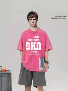 Men's Vintage Washed Cotton T-Shirt Casual Loose Oversized Short Sleeve Graphic Tee Top