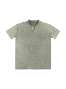 Vintage washed short sleeve polo shirt for men, casual loose fit retro streetwear top.