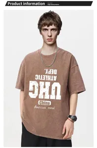 Vintage distressed short sleeve men t-shirt summer round neck loose oversize american retro tops