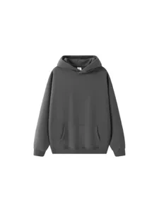 Heavyweight fleece-lined hoodie in dark grey, loose fit casual pullover for autumn winter.