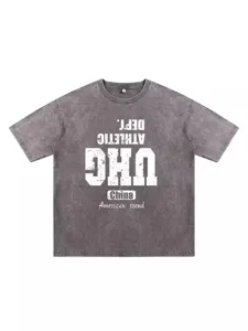 Vintage washed grey short sleeve t-shirt, loose oversize casual summer top for men.