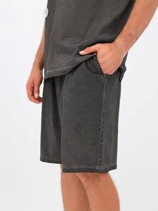 Vintage washed cotton short sleeve t-shirt and casual loose shorts set for summer.