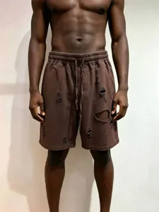 Men's vintage distressed washed cargo shorts, retro oversized streetwear casual five-point pants.