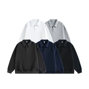 Men's long sleeve lapel sweatshirt autumn winter casual solid color polo pullover top
