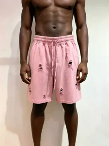 Men vintage distressed pink sweatshorts oversize casual streetwear sportswear five-point shorts