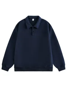 Men's Long Sleeve Polo Sweatshirt Solid Color Casual Pullover Top Minimalist Fashion Apparel