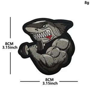 Toppa Morale Tattica Ricamata in Poliestere Fitness Squalo Muscolare Distintivo da Braccio Gancio e Anello Zaino Cappello Giacca Accessorio