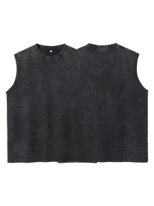 Ανδρικό vintage αμάνικο tank top με ξεασπρισμένο εφέ, φαρδιά γραμμή για γυμναστήριο.