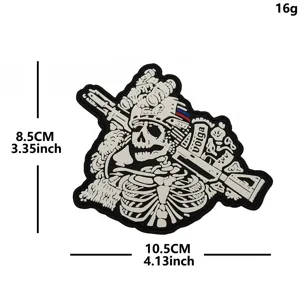 Tactical PVC morale patch featuring skeleton design, 8.5x10.5cm military tactical badge.
