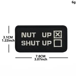 Embroidered tactical morale patch with hook and loop fastener, text design style.