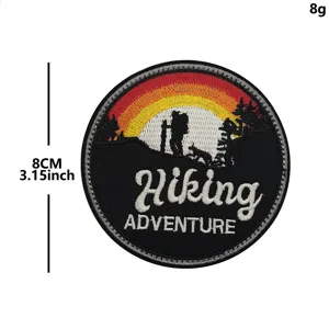 Outdoor hiking adventure embroidered morale tactical patch with hook and loop backing, 8cm round.