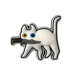Leuke witte kat met mes PVC patch grappige tactische morele badge rugzak schoen accessoire
