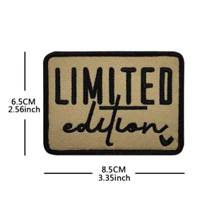 Tactical embroidered patch featuring limited edition text design with hook and loop backing.