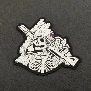 PVC tactical morale patch military hook and loop badge with skeleton and Russian flag design