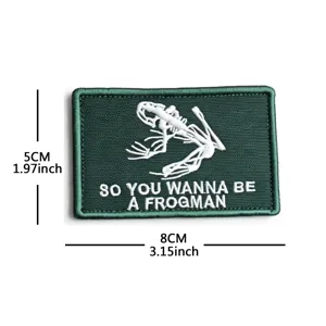 Skeleton Frog Embroidered Morale Patch Tactical Frogman Hook and Loop Badge for Backpack