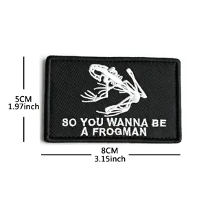 Detailed view of skull frog skeleton embroidered tactical patch morale badge for backpack