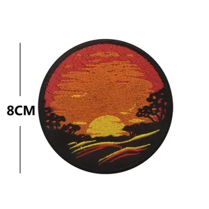 Outdoor adventure sunset embroidery morale patch tactical hook and loop badge for backpacks