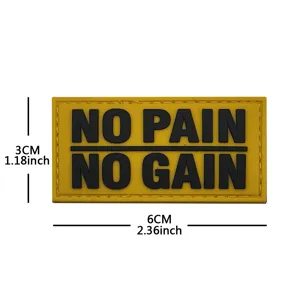 Detalle de parche de fitness rectangular amarillo que muestra texto y dimensiones.