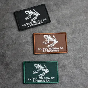 Tactical military skeleton frog embroidered morale hook and loop patch for backpack and clothing