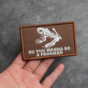 Tactical skeleton frog embroidered morale patch, military hook and loop badge for backpacks.