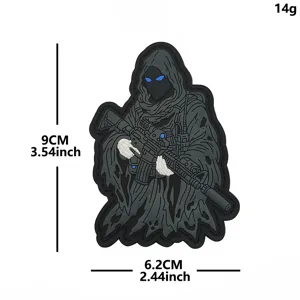 PVC tactical ghost patch for backpack and clothing, durable morale armband with hook backing.