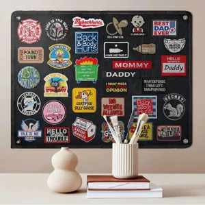 Tactical morale patches display set featuring various funny embroidered velcro badges for backpacks.