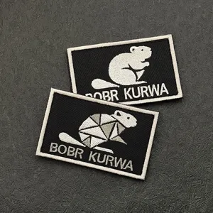 Embroidered Patch Badge Cartoon Beaver Bobr Kurwa Tactical Hook And Loop Applique For Backpack Jacket Hat Clothing
