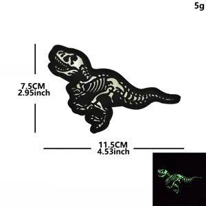 Φωσφορίζον τακτικό έμβλημα σκελετού T-Rex κεντητό στρατιωτικό σήμα ηθικού με γάντζο και θηλιά.