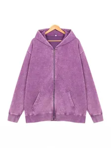 Vintage Washed Heavyweight Zip Up Hoodie Unisex Full Zip Fleece Sweatshirt Daily Wear
