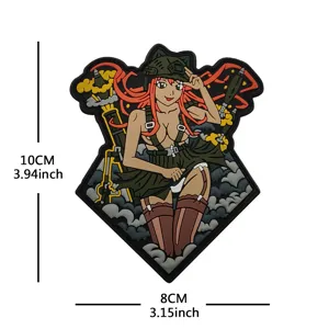 Detailansicht des taktischen Anime-Mädchen-Patches aus PVC-Gummi, 10x8cm mit Klettverschluss.