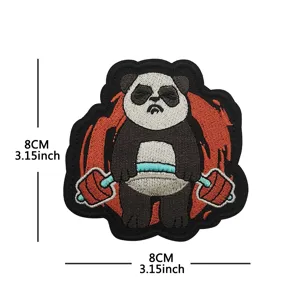 Witziger Fitness Panda Gewichtheben Bestickter Aufnäher Taktischer Rucksack Klett 8cm