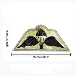 Detailed shot of the tactical embroidered military paratrooper wings patch with clear size specs.