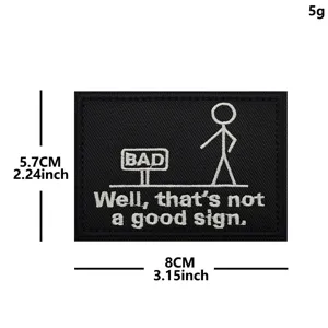 Black white embroidered stick figure patch funny text badge for clothing jacket backpack