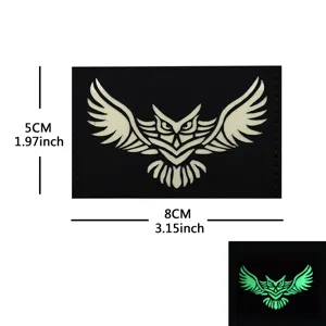 Glow in the dark owl tactical morale patch laser cut hook and loop badge for outdoor backpacks.