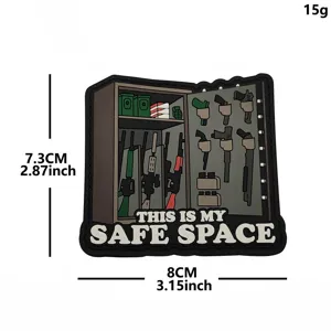 PVC tactical morale patch with gun safe design and hook and loop fastener for outdoor backpacks.