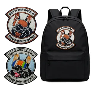 Zaino nero con patch ricamato di cane militare divertente, borsa tattica con design CAC PIV.